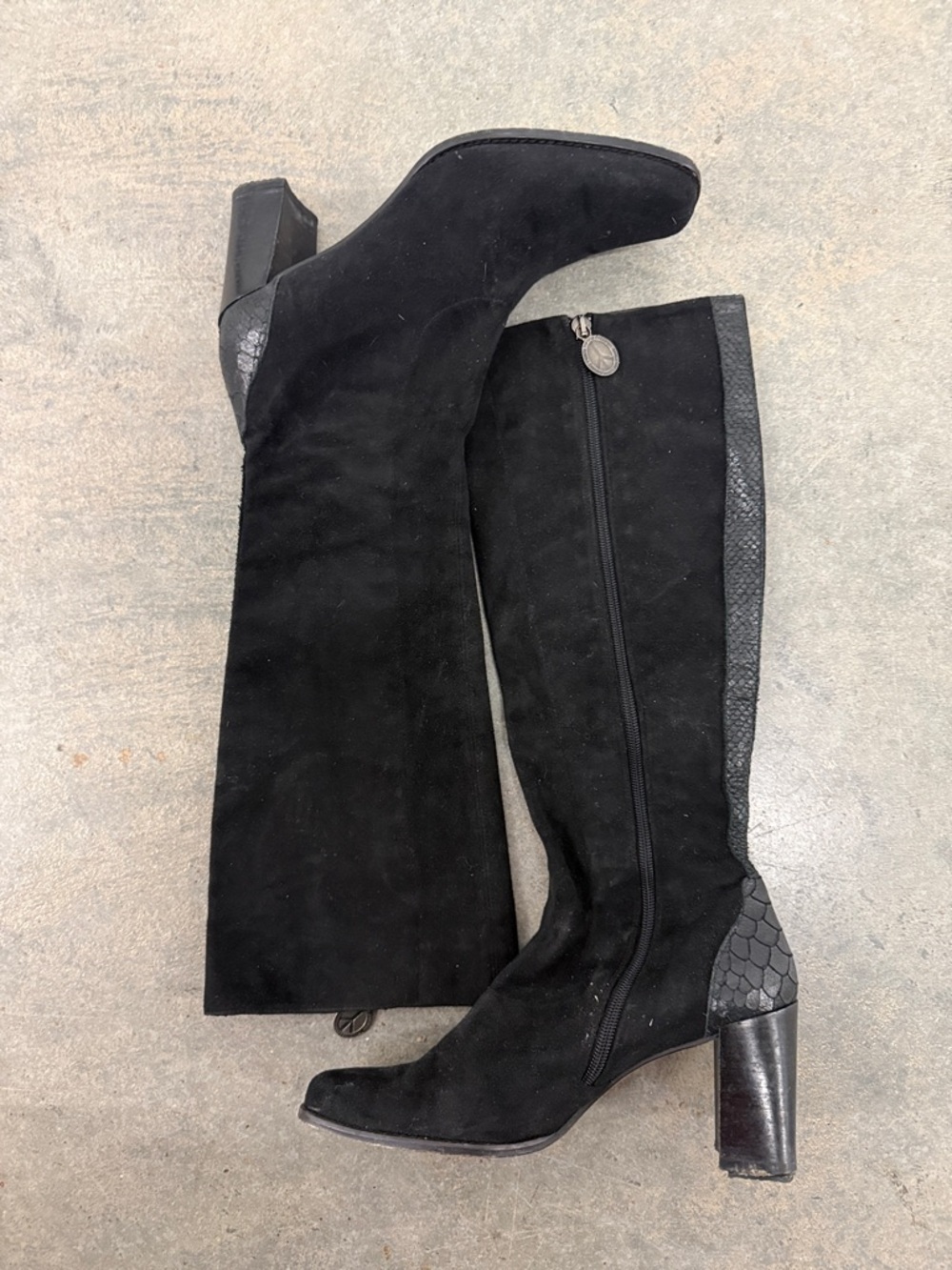 Donald J. Pliner Black Suede Knee-High Block Heel Boots